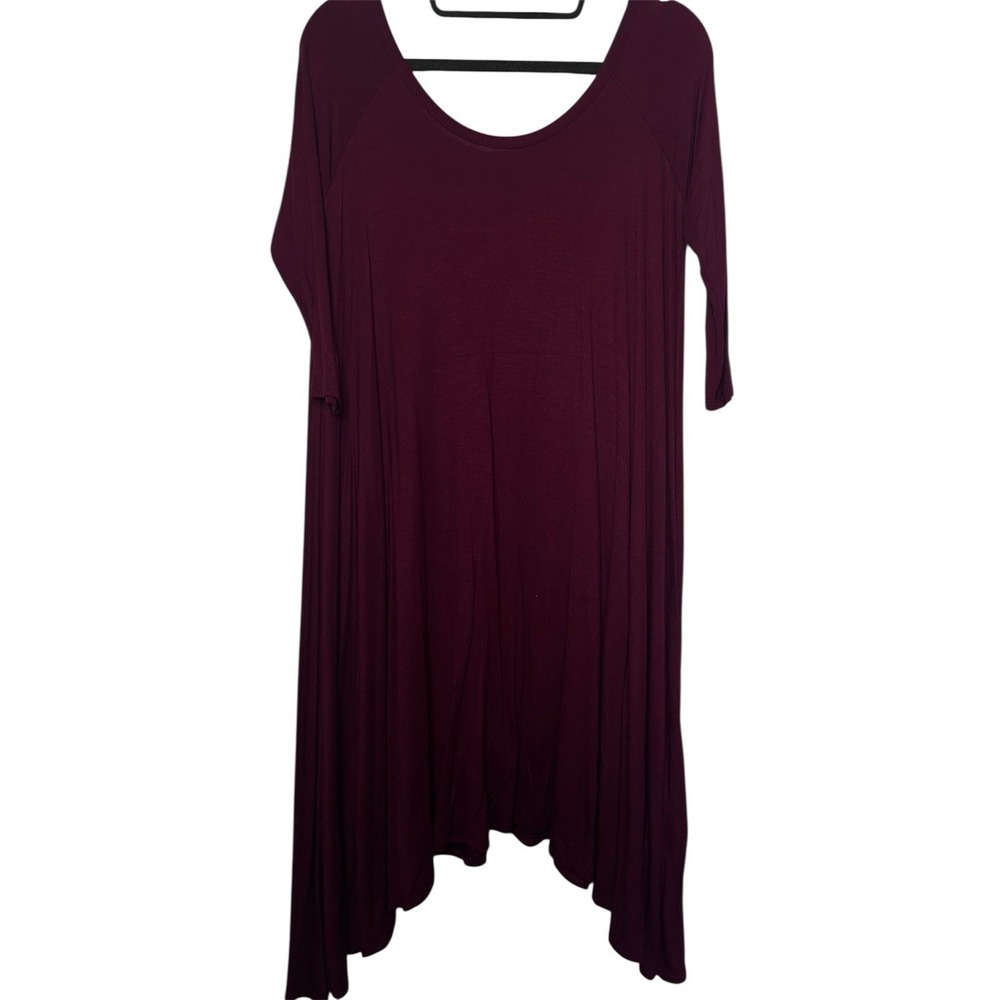 Aiden Y Women's Small Maroon 3/4 Sleeve Sharkbite Hem Round Neck Dress NWT
